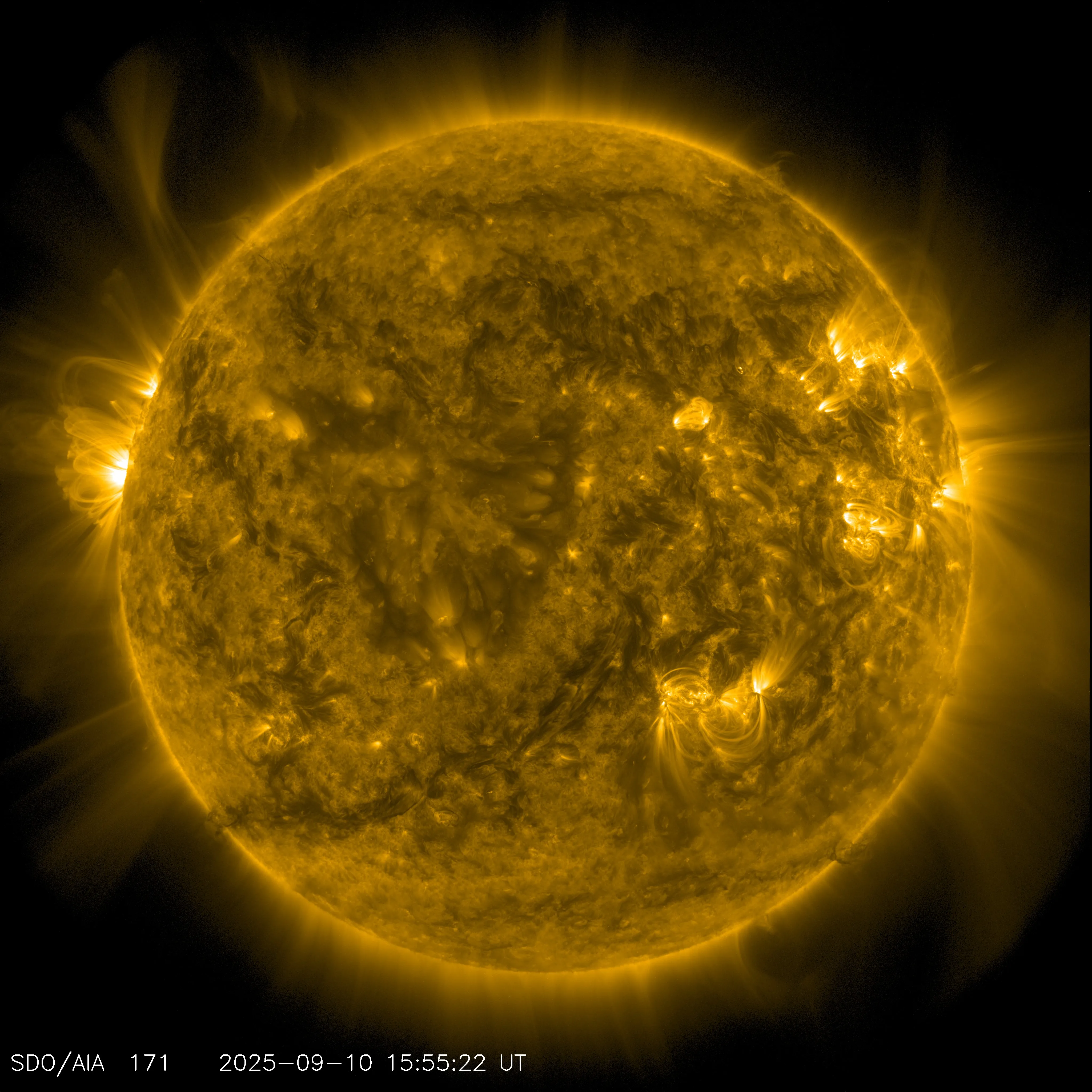 The Sun from SDO/AIA at 171 Å at high activity.